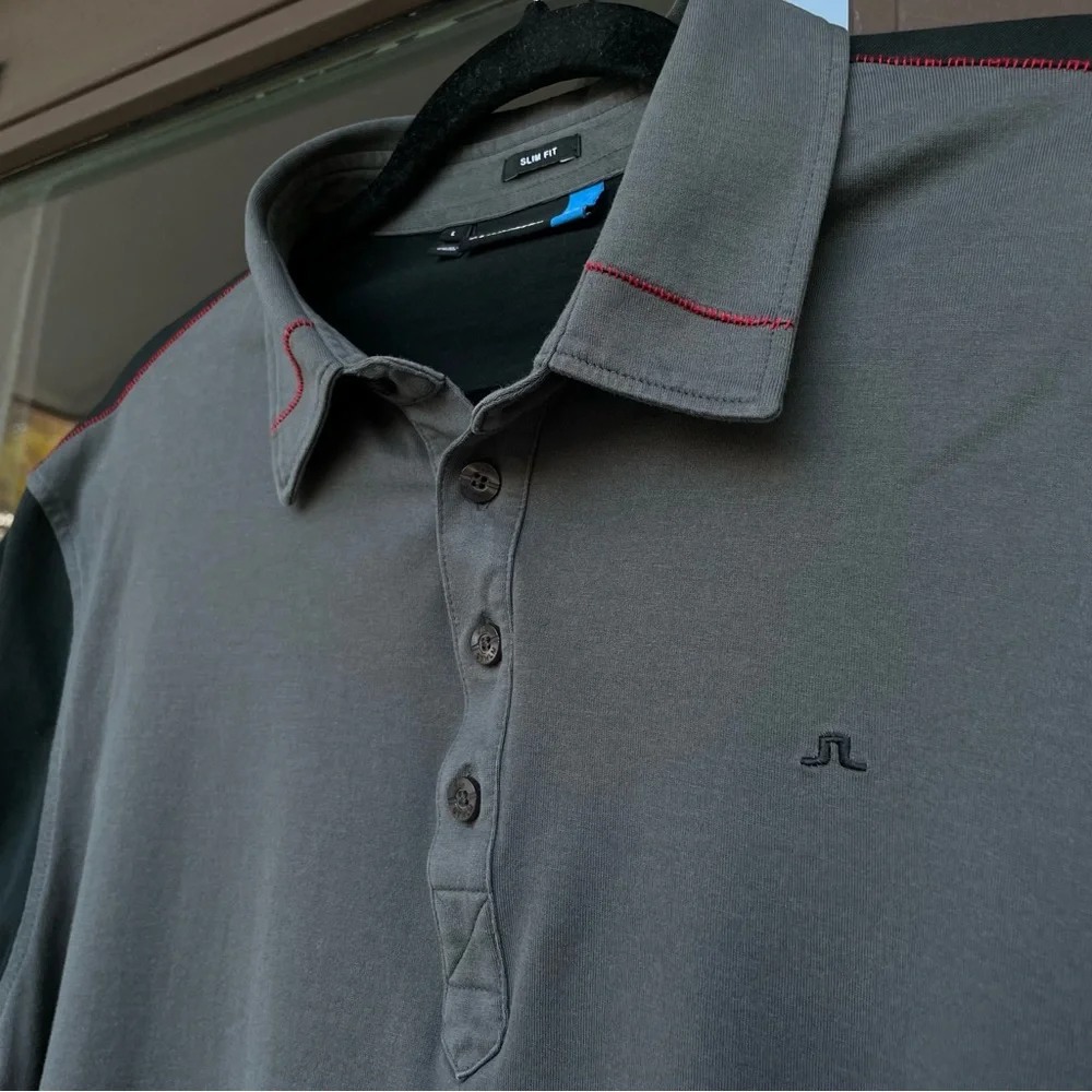 J. Lindeberg Prisco Slim Lux Bridge Jersey Polo Grey/Black L - Picture 5 of 14